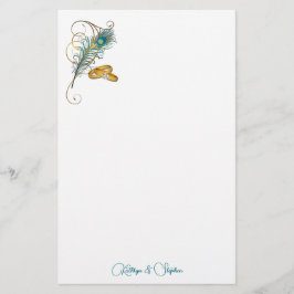 Teal Peacock Wedding with Gold Wedding Bands Briefpapier