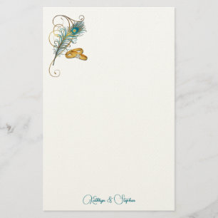 Teal Peacock Wedding with Gold Wedding Bands Briefpapier