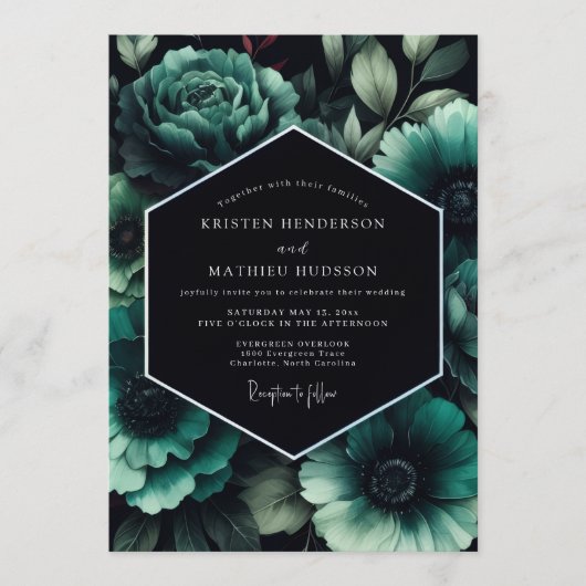 Teal Penumbral Bloom Wedding Kaart (Voorkant)