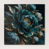 Teal Peony Gold Luxe Botanical Bloom Legpuzzel (Horizontaal)