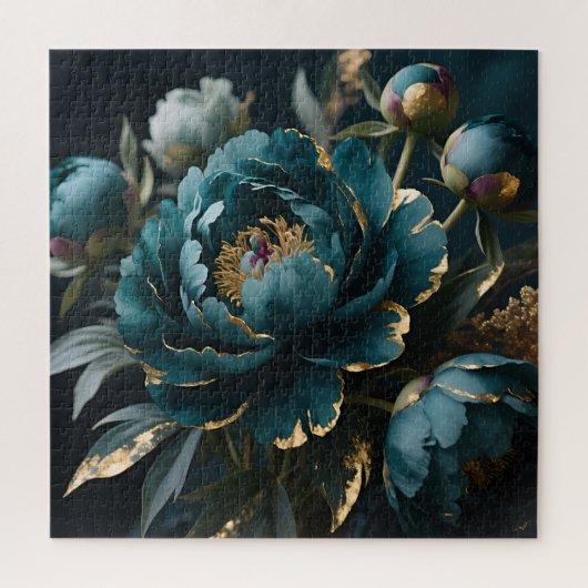 Teal Peony Gold Luxe Botanical Bloom Legpuzzel (Verticaal)
