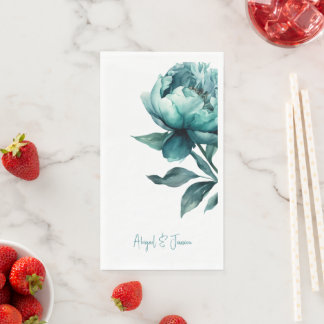 Teal Peony Personalized Names Wedding II Servet