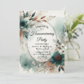 Teal Petals in Bronze Bloom Housewarming Party Kaart (Staand voorkant)