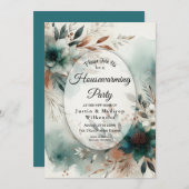 Teal Petals in Bronze Bloom Housewarming Party Kaart (Voorkant / Achterkant)