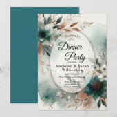 Teal Petals in Bronze Bloom Restaurant Dinner Kaart (Voorkant / Achterkant)