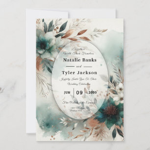 Teal Petals in Bronze Bloom Trouwkaart Kaart