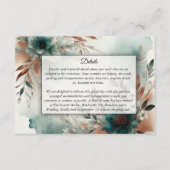 Teal Petals in Bronze Bloom Wedding Informatiekaartje (Voorkant)