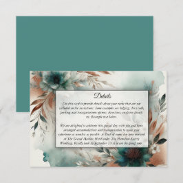 Teal Petals in Bronze Bloom Wedding Informatiekaartje