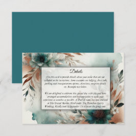 Teal Petals in Bronze Bloom Wedding Informatiekaartje