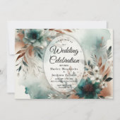 Teal Petals in Bronze Bloom Wedding Kaart (Voorkant)