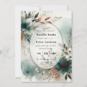 Teal Petals in Bronze Bloom Wedding Kaart (Voorkant)