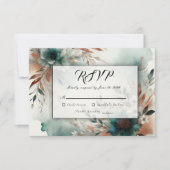 Teal Petals in Bronze Bloom Wedding RSVP Kaartje (Voorkant)