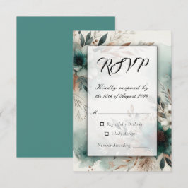 Teal Petals in Bronze Bloom Wedding RSVP Kaartje