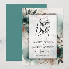 Teal Petals in Bronze Bloom Wedding Save The Date