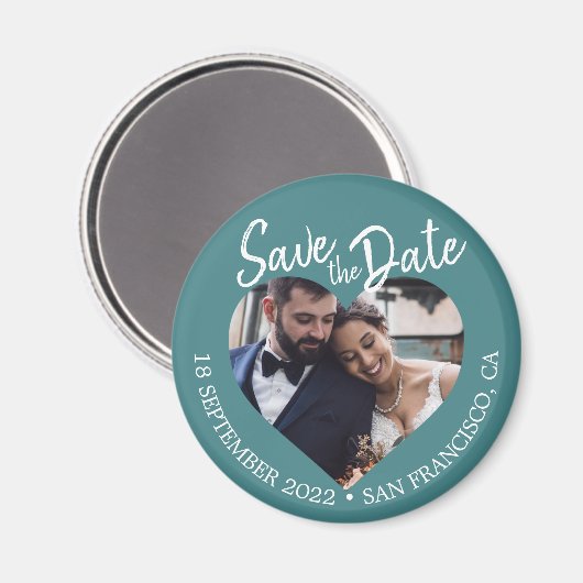Teal Photo Modern Script Save the Date Magneet (Voorkant / Achterkant)