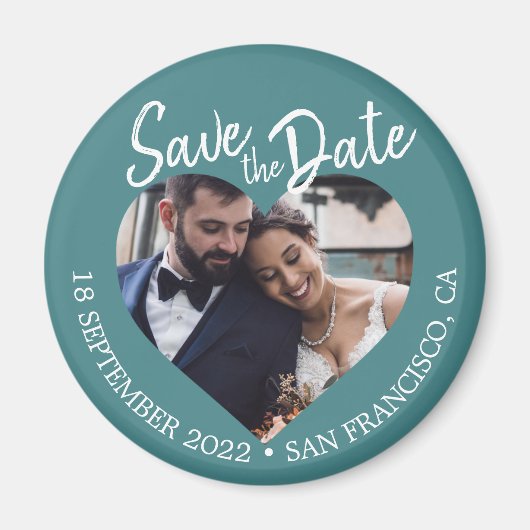 Teal Photo Modern Script Save the Date Magneet (Voorkant)