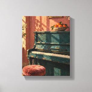 Teal piano met mandarijnen muzikale stilleven canv canvas afdruk