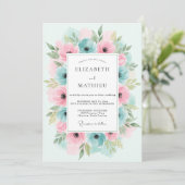 Teal Pink Floral Flourish Wedding Kaart (Staand voorkant)