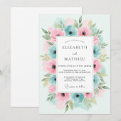 Teal Pink Floral Flourish Wedding Kaart (Voorkant / Achterkant)