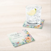 Teal Pink Yellow Pastel Floral 75th Birthday Kartonnen Onderzetters (Insitu)