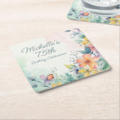 Teal Pink Yellow Pastel Floral 75th Birthday Kartonnen Onderzetters (Schuin)