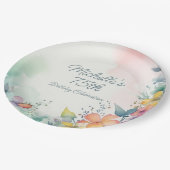 Teal Pink Yellow Pastel Floral 75th Birthday Papieren Bordje (Gekanteld)