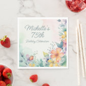 Teal Pink Yellow Pastel Floral 75th Birthday Servet (Insitu)
