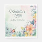 Teal Pink Yellow Pastel Floral 75th Birthday Servet (Voorkant)