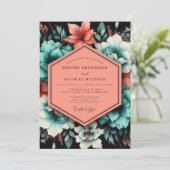 Teal Poetic Bloom Wedding Kaart (Staand voorkant)