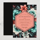 Teal Poetic Bloom Wedding Kaart (Voorkant / Achterkant)
