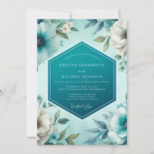 Teal Polished Spring Wedding Kaart (Voorkant)