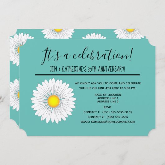 Teal Pretty Little Daisy 30e trouwjubileum Kaart (Voorkant / Achterkant)