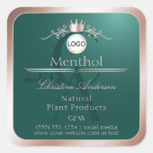 Teal Product Label Rose Gold Frame Logo Monogram (Voorkant)
