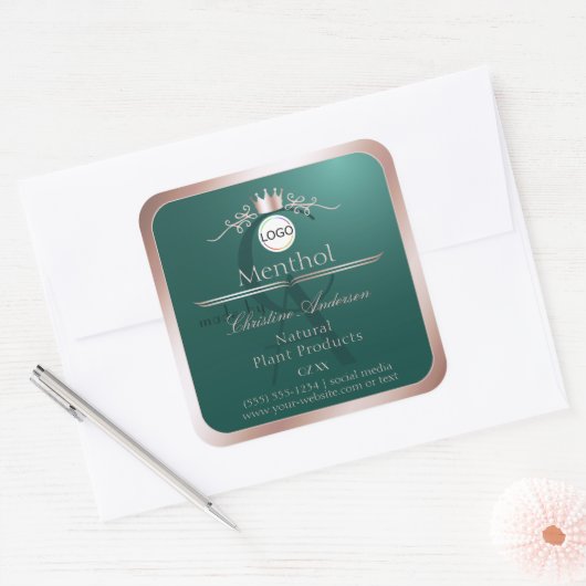 Teal Product Label Rose Gold Frame Logo Monogram (Envelop)