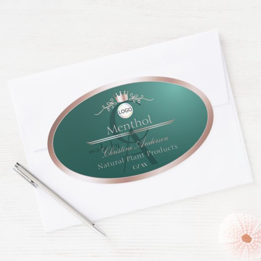 Teal Product Label Rose Gold Frame Logo Monogram (Envelop)