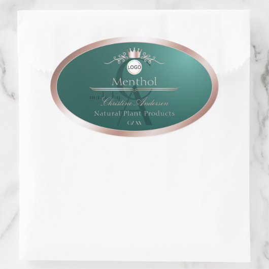 Teal Product Label Rose Gold Frame Logo Monogram (Tas)
