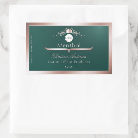Teal Product Label Rose Gold Frame Logo Monogram (Tas)