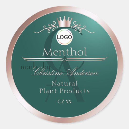 Teal Productlabel Rose Gold Frame Logo Monogram Ronde Sticker (Voorkant)