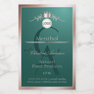 Teal productlabel roze gouden frame logo monogram voedselcontainer etiket