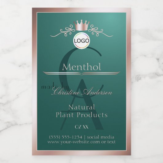 Teal productlabel roze gouden frame logo monogram voedselcontainer etiket (Enkel label)