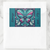 Teal & Purple Butterfly Square Rechthoekige Sticker (Tas)