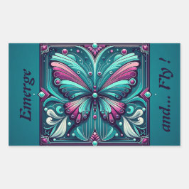 Teal & Purple Butterfly Square Rechthoekige Sticker