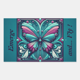 Teal & Purple Butterfly Square Rechthoekige Sticker
