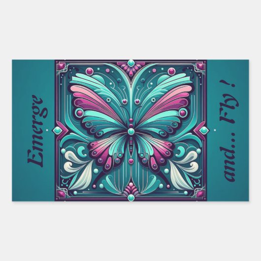 Teal & Purple Butterfly Square Rechthoekige Sticker (Voorkant)