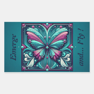 Teal & Purple Butterfly Square Rechthoekige Sticker
