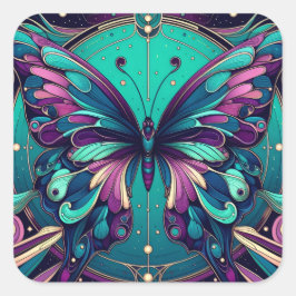 Teal & Purple Butterfly Vierkante Sticker