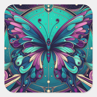 Teal & Purple Butterfly Vierkante Sticker