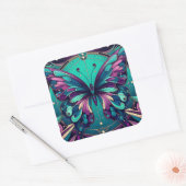 Teal & Purple Butterfly Vierkante Sticker (Envelop)