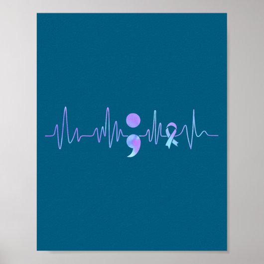 Teal Purple Heartbeat Semicolon Suicide Prevention Poster (Voorkant)