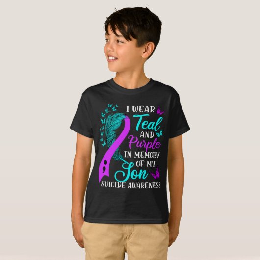 Teal Purple In Memory Of My Son Suicide Awareness  T-shirt (Voorkant volledig)
